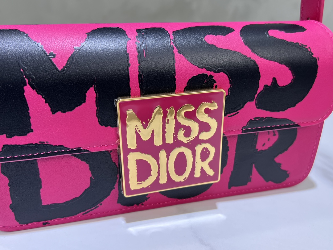 Miss Dior Flap Bag Rose Red and Black Miss Dior Graffiti Printed Calfskin